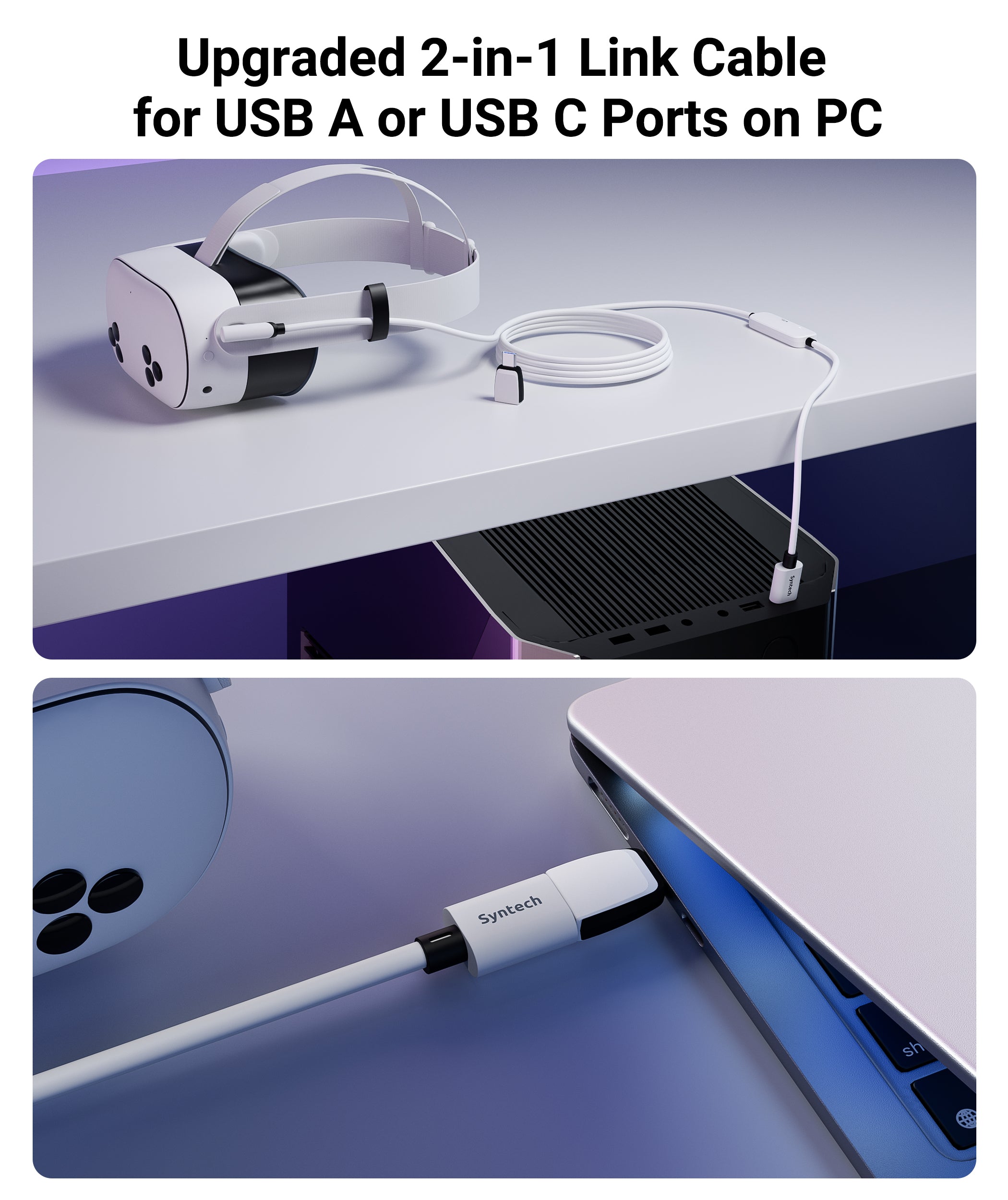 2 in 1 VR Headset Fast Charging Link Cable for Quest2, Quest3, Pico4