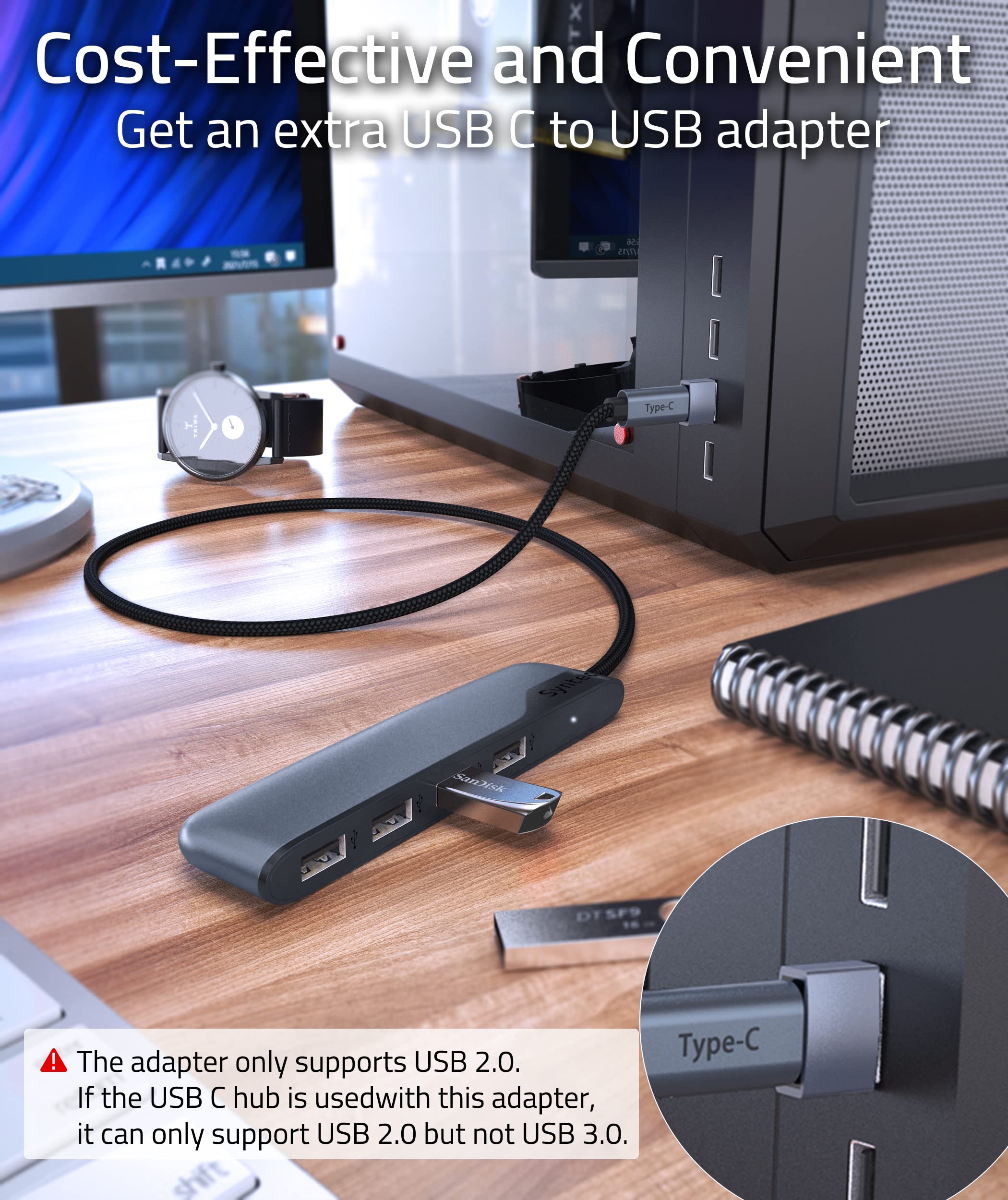 USB C Hub with 4 x USB 3.0 Adaptor, Thunderbolt 4 Compatible