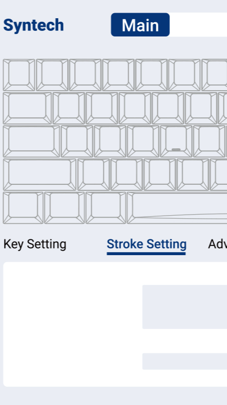 Software interface for keyboard calibration with a keyboard layout on the left and calibration settings on the right.
